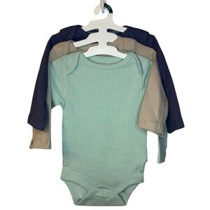 Cloud Island Baby Bodysuits 0-3 Months 3 Pack Long Sleeve Ribbed Bodysuits, NWT